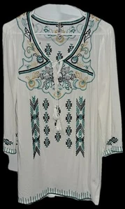 Vacation Resort Embroidered Beach Cover Up White Pool Cruise L Pullover Shirt  - Picture 1 of 11