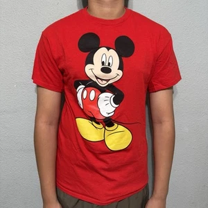 Disney Unisex Red Mickey Mouse Graphic Short Sleeve Crew Neck Tee Size M - Picture 1 of 17