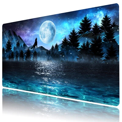Wild Wolf Blue Mouse Pad Forest Moon Desk Mat for Keyboard and Mouse Desk Pad - Image 1 of 4