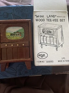 Vintage Miniature Dollhouse Furniture Mini Land Wood TEE-VEE TV Set 1:12 Scale - Picture 1 of 4
