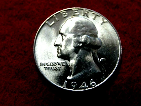 1946  25C WASHINGTON BU 90% SILVER QUARTER ITEM #32R Cover