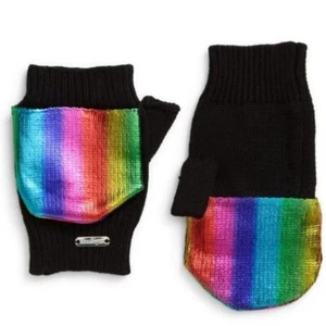 NWT Nordstrom Bari Lynn Kids Metallic Stripe Convertible Mittens Black Rainbow - Picture 1 of 6