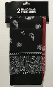 Bandanas con estampado de cachemira negro y rojo bufanda cabeza cuello máscara facial 100% poliéster 2 piezas - Imagen 1 de 2