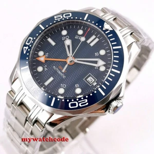 41mm bliger sterile blue dial sapphire glass GMT date automatic mens watch B296 - Picture 1 of 5