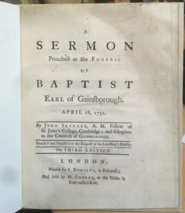 Scarce 1751 John Skynner 'Funeral Sermon, Baptist Noel, Earl Of Gainsborough' - Bild 1 von 1