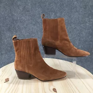 J.Crew Boots Womens 9.5 Piper Chelsea Booties Brown Leather Block Heels Pull On - Picture 1 of 20