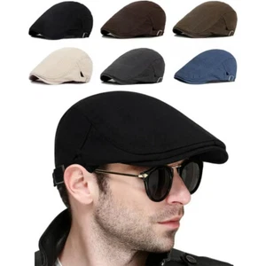Mens Classic Newsboy Hat Solid Cotton Gatsby Cap Ivy Golf Driving Flat Cabbie US - Picture 1 of 61