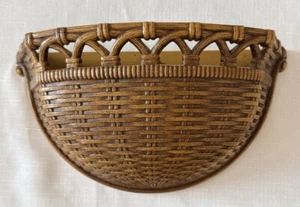 Vintage Syroco MCM Brown Weaved Basket 10” Wall Pocket Planter 1970s - Picture 1 of 7