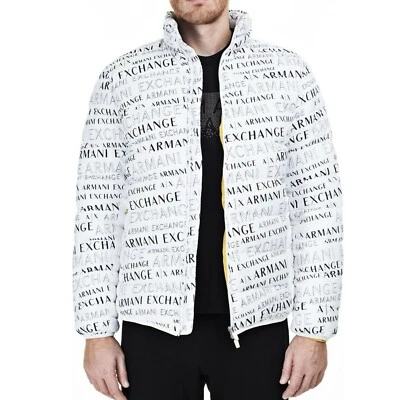 NWT : A|X ARMANI EXCHANGE Mens Logo Print Quilted Puffer Jacket : WHITE : S - L - Image 1 of 4