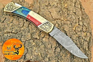 CUSTOM HANDMADE FORGED DAMASCUS STEEL FOLDING BLADE POCKET KNIFE EDC 1504 - Picture 1 of 5