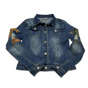 Stylish Denim Jacket with Floral Embroidery Women's Size Medium Dark Denim - Picture 1 of 14