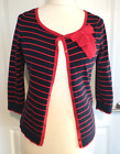 Monsoon Navy Blue Red Striped Bow Detail Fine Knit Button Cardigan Size 12