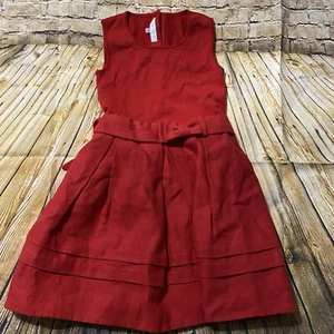 Marina Cabrera Girls Size 5 Red Linen Blend Tie Back Sleeveless Bow Dress - Picture 1 of 4