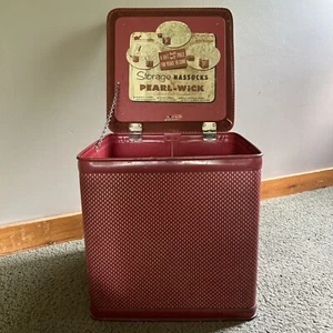 VTG MCM RED PEARLWICK 1950s STORAGE HASSOCK OTTOMAN COUCH BOX FOOTREST STOOL - Picture 1 of 19