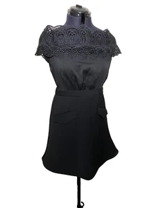 Self Portrait Dress Women Medium Black Crepe and Lace Off Shoulder Mini Size 12 - Picture 1 of 15