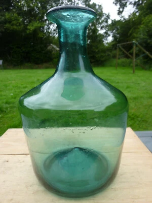 RARE Bouteille ancienne verre soufflé bleu Gresigne antique glass bottle 18th - Photo 1/4
