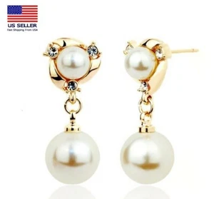 Fashion Women Crystal Jewelry Retro Earrings Pearl Pendant Style Tassel Stud - Picture 1 of 6