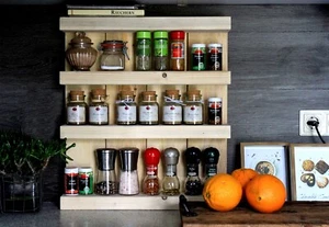 Scaffale porta spezie in legno mensola da cucina mensola da parete in piedi sospeso naturale già montato - Foto 1 di 5