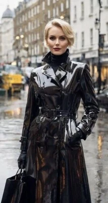 Women PVC Vinyl Shinny Trench long Coat Waterproof Winter Jacket USA - Image 1 of 3