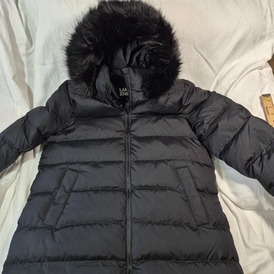 NWT LANDS END 600 FP Down Long Puffer Coat with Removeable Hood BLACK XL PETITE - Image 1 of 4