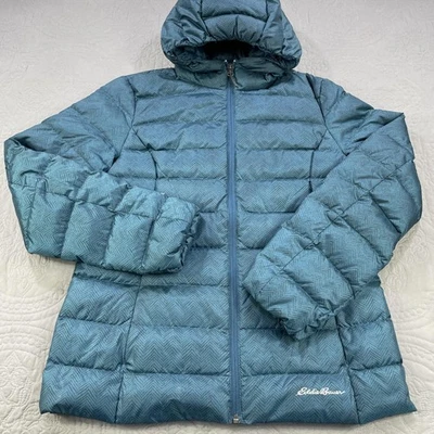 Eddie Bauer Jacket Womens Medium Hooded EB650 Goose Down Puffer Chevron Coat - Image 1 of 4