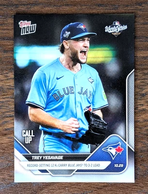 Trey Yesavage 2025 Topps AHORA #913 Serie Mundial récord 12 Ks Carry Jays Foto 1 de 2