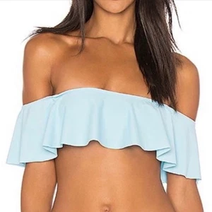Revolve Exclusive Beach Riot Crevst Ruffle Bikini Top - Size Medium - Light Blue - Picture 1 of 2