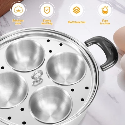 Eierkocher, Edelstahl, pochiertes Ei, Topf, Eier-Pochierpfanne mit 4 ReIGK - Bild 1 von 4