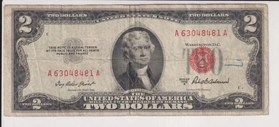 TWO DOLLAR FEDERAL RESERVE NOTE UNITED STATES OF AMERICA SERIES 1953 A $2 BILL - Image 1 of 2