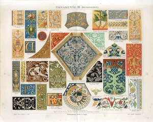 1887 ORNAMENTS RENAISSANCE FRANCE ITALY VENICE VATICAN Chromolithograph Print - Picture 1 of 1