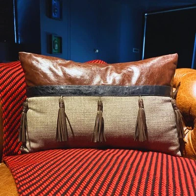 Couch Lumbar Cushion Cover Brown Set of 2 Faux Leather - Royal Oak - Image 1 of 4