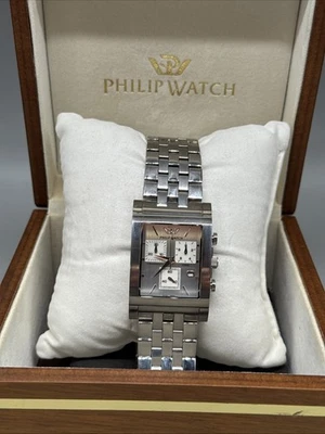 Philip Watch Chronograph Watch Square Face Sleek  W/ Box & Papers Nice! A40 - Image 1 of 4