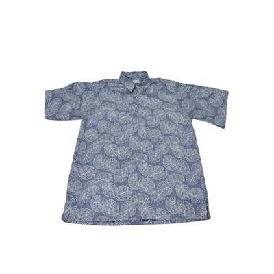 Camisa Hawaiana Go Barefoot Para Hombres XL Azul Blanco Hoja Estampado Aloha EE. UU. Foto 1 de 4