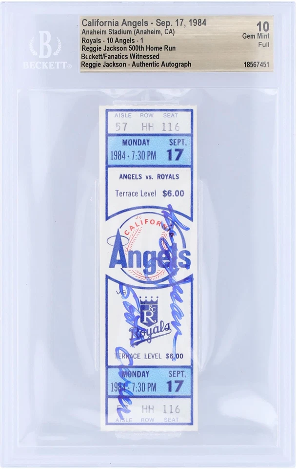 Reggie Jackson Angels Autographed 9/17/1984 Career HR 500 BAS 10 Ticket w/Insc - Image 1 of 2