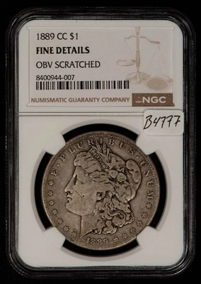 1889-CC $1 Morgan Silver Dollar - Authentic Fine Key Date - NGC Fine Dets- B4777 - Image 1 of 4