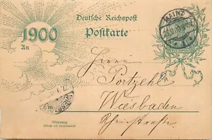 E0030 Impero tedesco GERMANIA emissione cartolina centenario 1900 Magonza - Wiesbaden - Foto 1 di 2