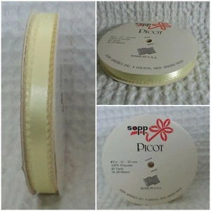 Cinta satinada borde pluma doble cara AMARILLA PICOT 3/8 pulgadas 40 yardas 100 % poliéster - Imagen 1 de 8