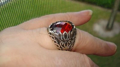 Oval Faceted Ruby Men's Heavy Ring Size 11.5 Sterling Silver US Seller - Image 1 of 4