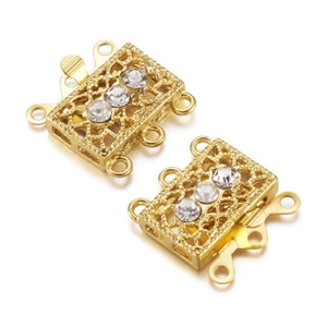2Sets Brass Multi-Strand Filigree Box Clasps 3-Strand Golden Rectangle 18x17mm - Picture 1 of 5