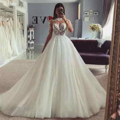 Elegant A Line White Wedding Dresses Lace Appliques Princess Style Bridal Gowns - Image 1 of 4
