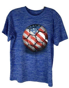 American Flag T Shirt Soccer Ball USA Fourth of July Youth Large Blue Tek Gear - Picture 1 of 8