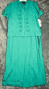 NEW VTG K Studio 2-Piece Set Womens 14 Kelly Green Dress Blazer Shoulder Pads - Picture 1 of 23