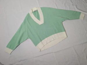 Suéter ALGO of Switzerland 100% Cachemira Cuello en V Pequeño Verde Menta - Imagen 1 de 4
