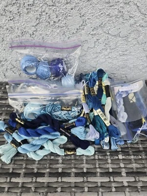 Lot Of DMC Anchor and Misc Floss Some VINTAGE 90% New Blow Out Sale Blue Mix - Image 1 of 4