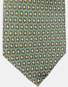 Corbata Godfrey Beene Hecha a Mano 100% Seda Verde Oliva y Oro Patrón Diamante - Imagen 1 de 5