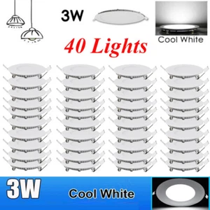 40x 3W Round LED Recessed Ceiling Panel Down Lights Cool White Bulb Lamp Fixture - Picture 1 of 7