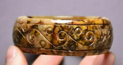 Brazalete Brazalete Redondo 7CM Raro China Natural Antiguo Patrón Tallado Jade  Foto 1 de 4