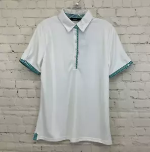 Abacus Sportswear Womens Dim 2590 Large White Teal Trim SS Golf Polo Shirt NWT - Picture 1 of 7
