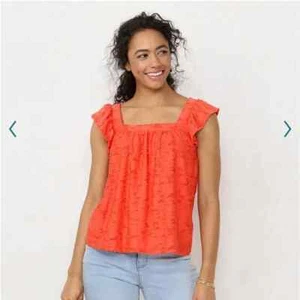 NWT LC Lauren Conrad Ruffled Sleeve Cross-Back Tank Top Coral Size L - Picture 1 of 2