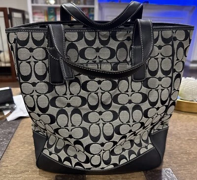 Vintage Coach 6093 Tote Bag All-Over Pattern Canvas/Leather Black K2J-6093 - Image 1 of 4